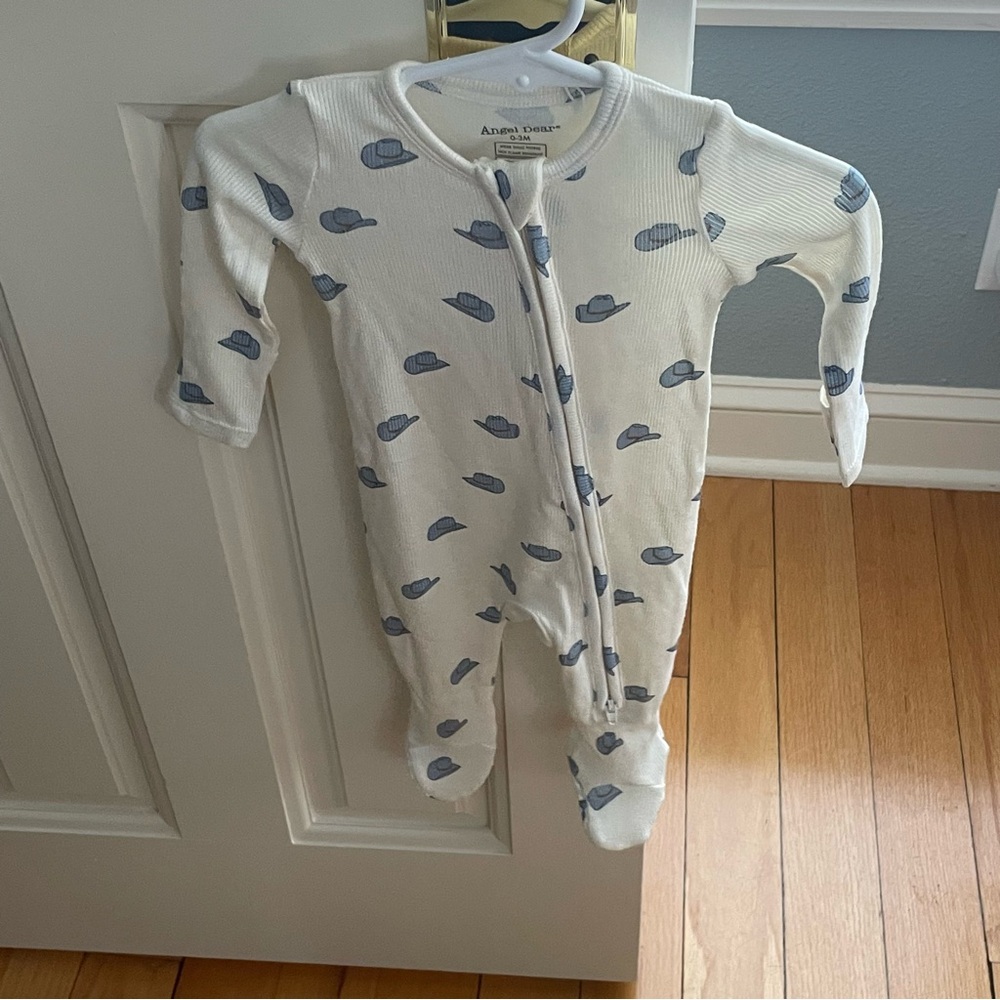 SOLD!!! NWT Angel Dear Rib Modal Blue Western Cowboy Hat Footie Pajama 0-3M